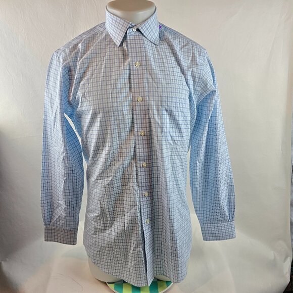 Brooks Brothers Shirt Mens 15.5 2/3 Blue Button Up Dress Regent Non Iron Check - Picture 1 of 7
